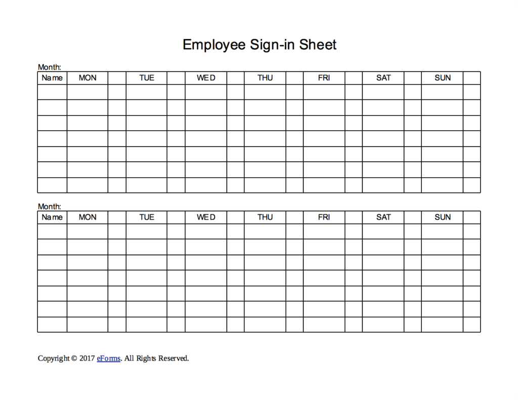 Two Week Employee Sign in Sheet Template EForms Free Fillable Forms