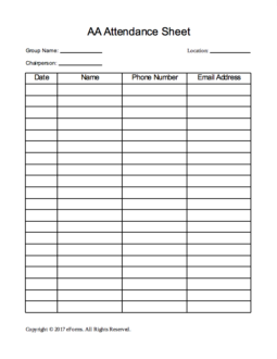 Alcoholics Anonymous (AA) Sign-in / Attendance Sheet Template (for Group Leader) | eForms – Free ...