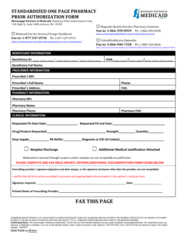 Mississippi Medicaid Prior (Rx) Authorization Form