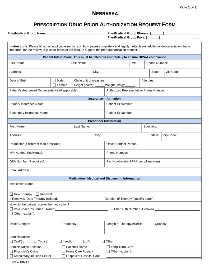 Free Nebraska Medicaid Prior Rx Authorization Form Pdf Eforms 8484
