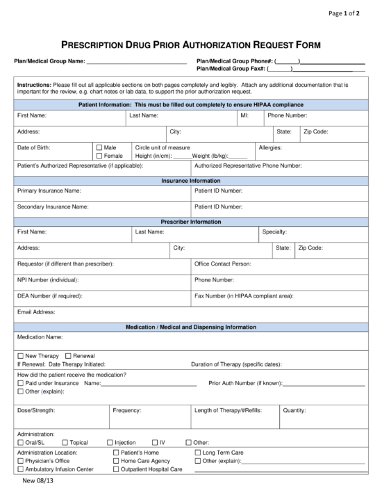 Free SAV RX Prior Rx Authorization Form PDF EForms
