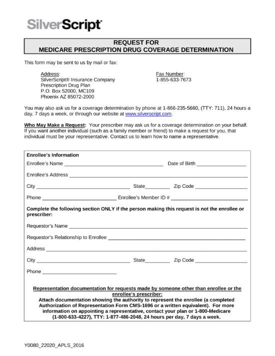 Free SilverScript Prior (Rx) Authorization Form PDF eForms