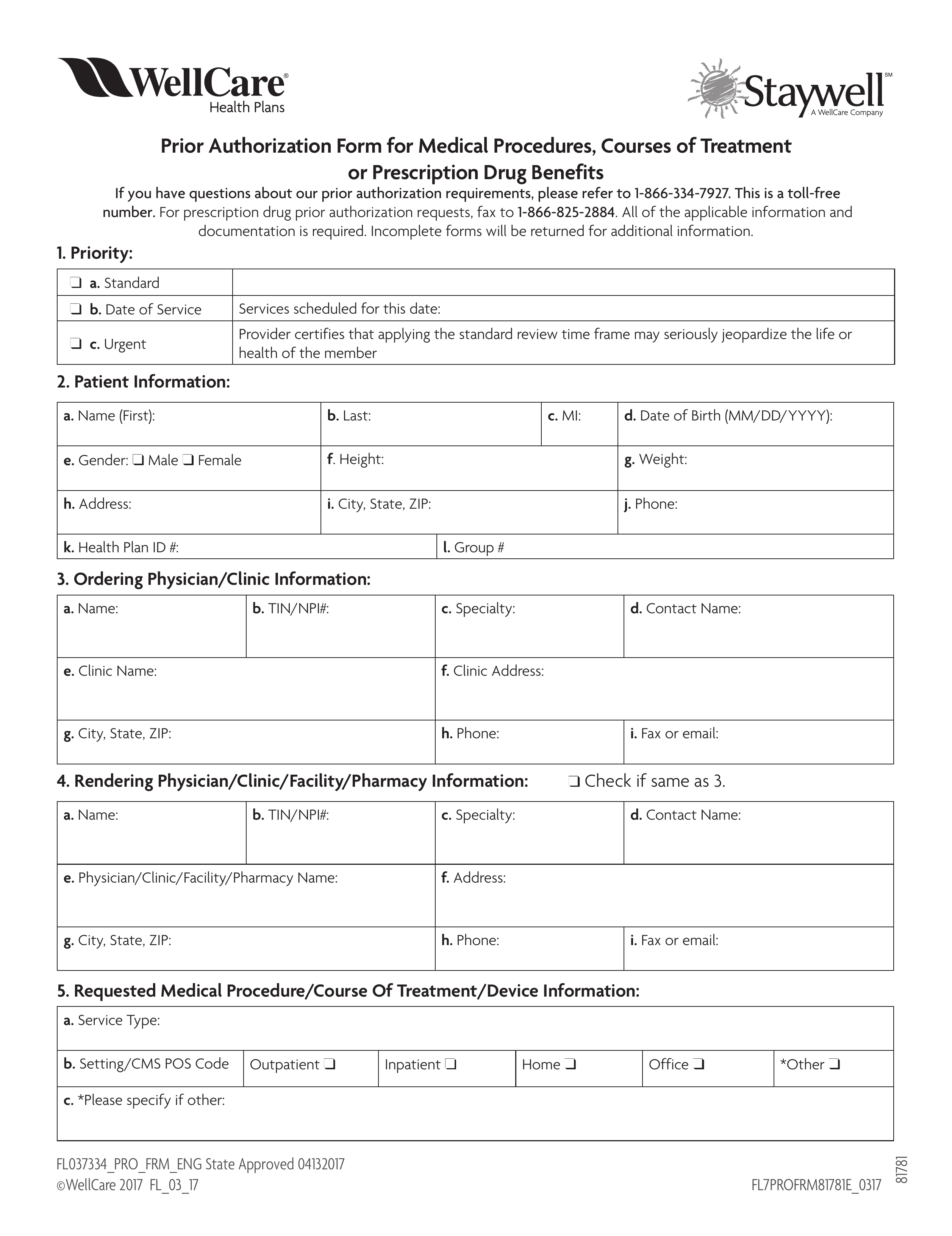 Free WellCare Prior (Rx) Authorization Form PDF eForms