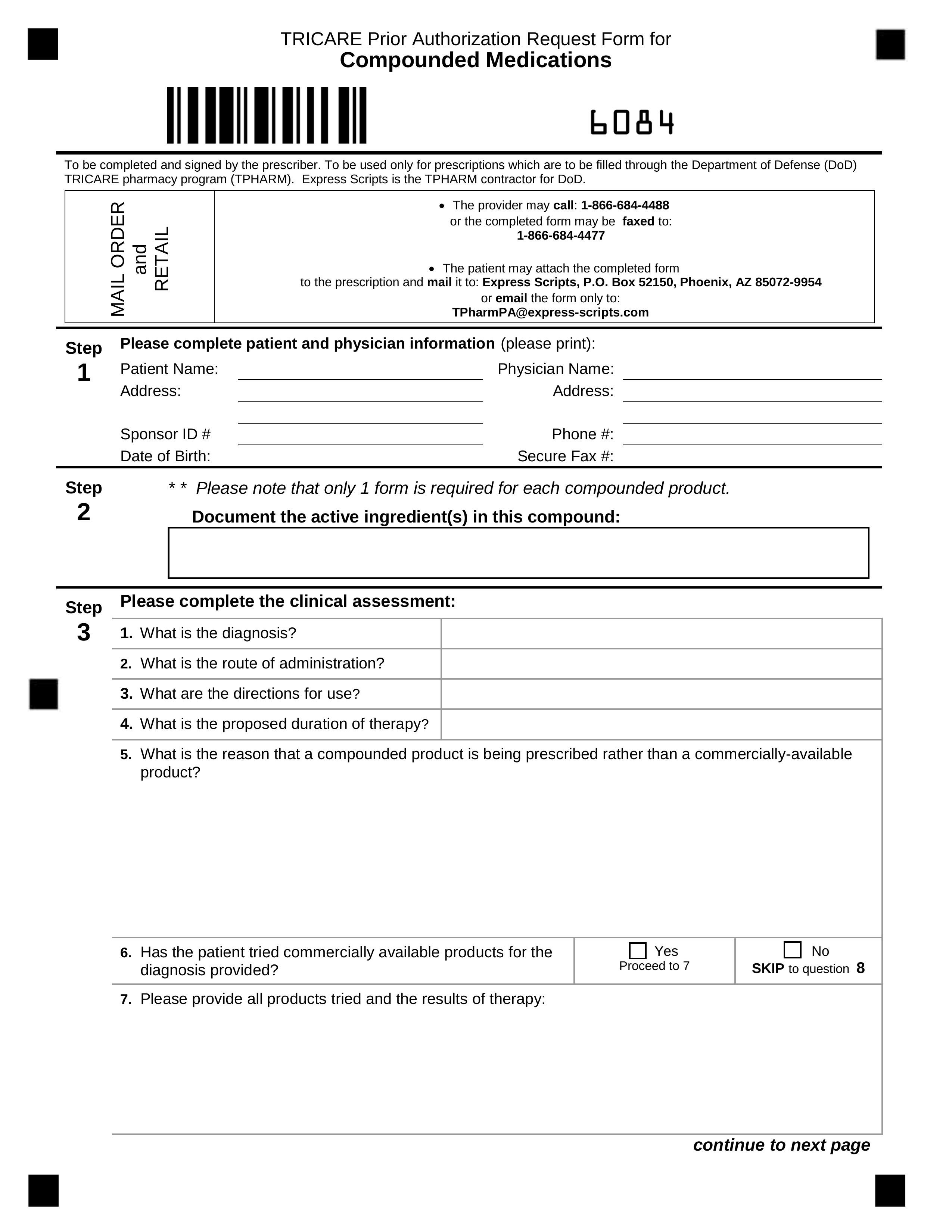 TRICARE Prior (Rx) Authorization Form