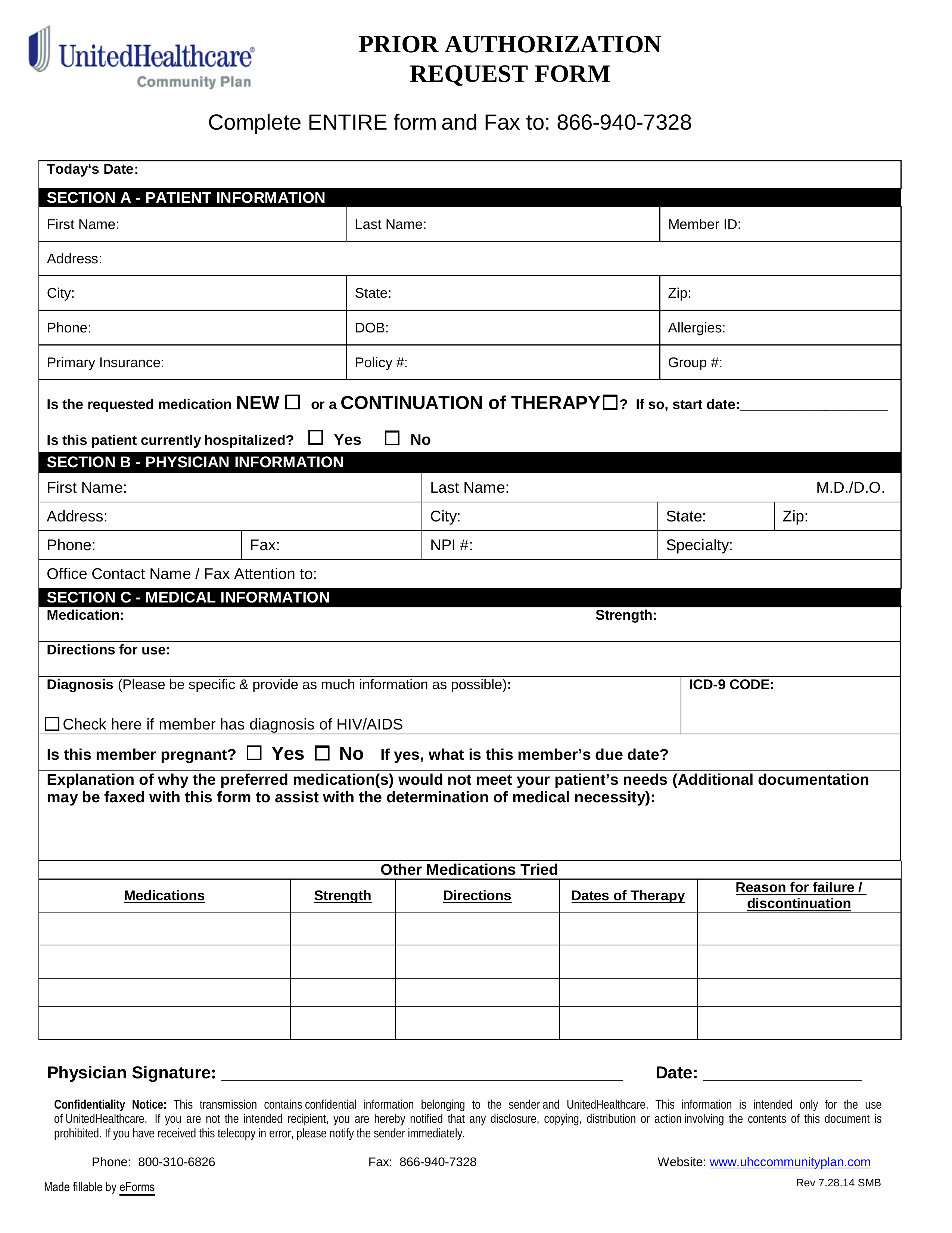 Free UnitedHealthcare Prior Rx Authorization Form PDF EForms