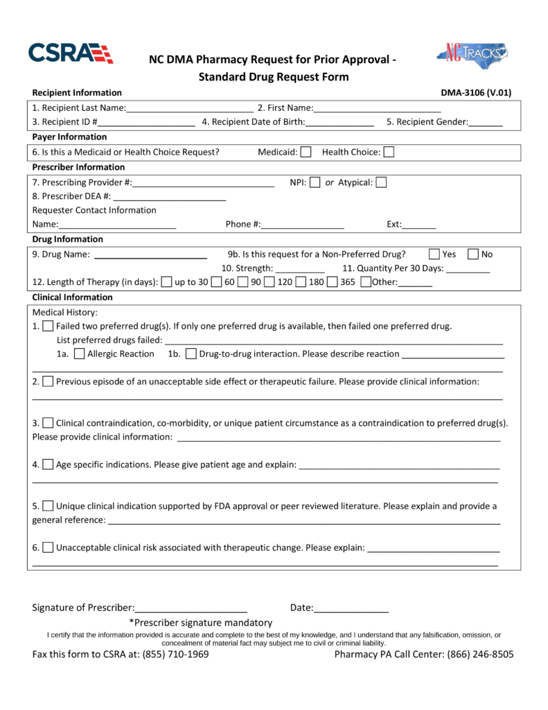 Free North Carolina Medicaid Prior Authorization Form ...