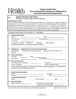 Oregon Medicaid Prior Authorization Form