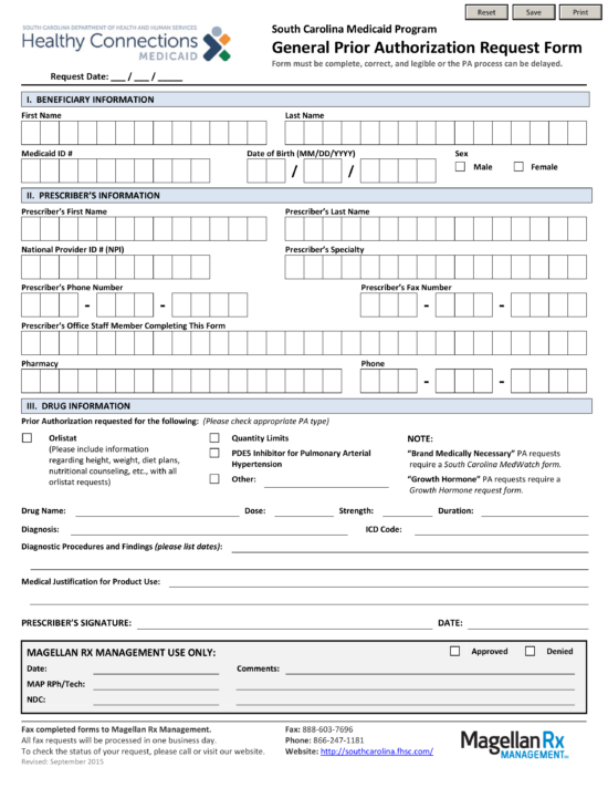 Free South Carolina Medicaid Prior Authorization Form - PDF – eForms