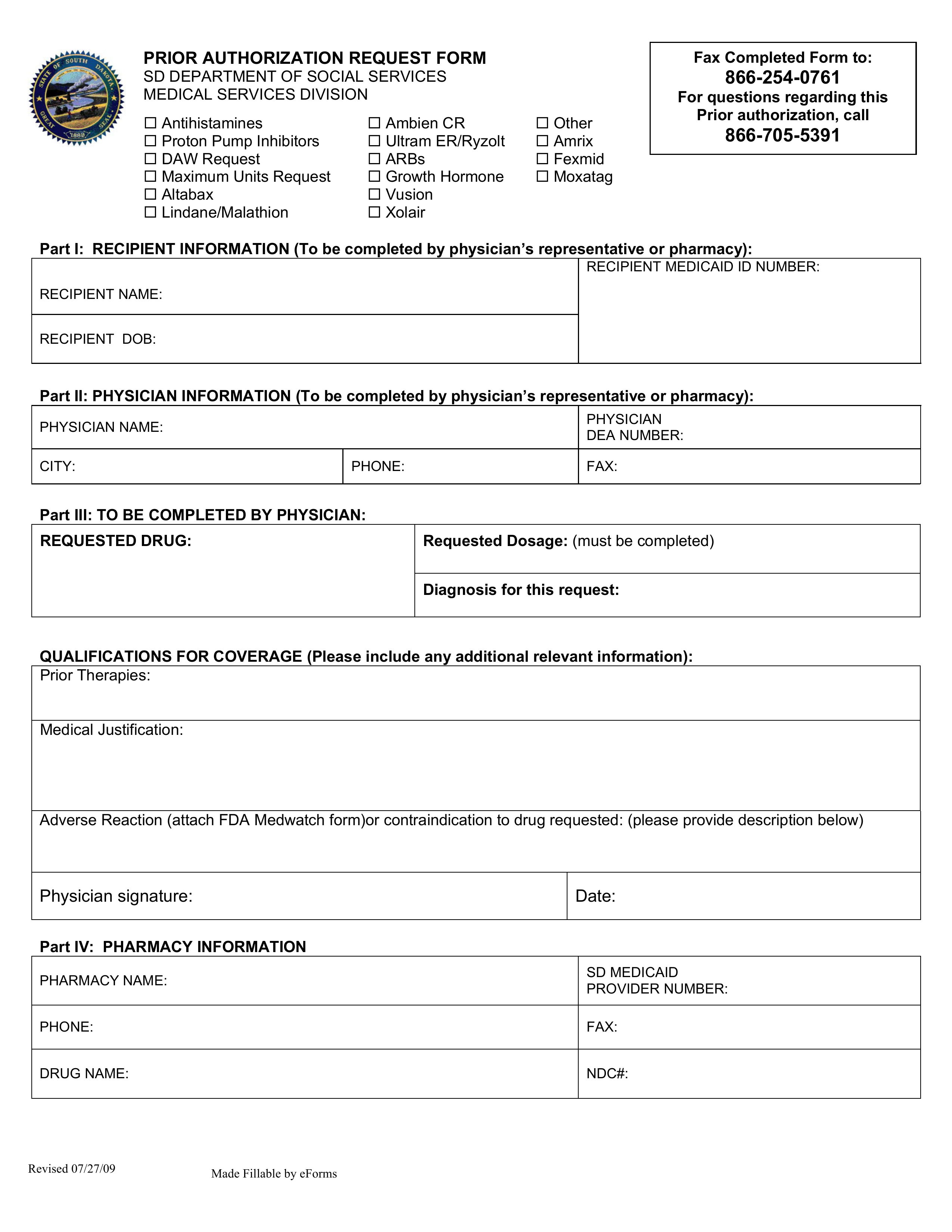 South Dakota Medicaid Prior Authorization Form