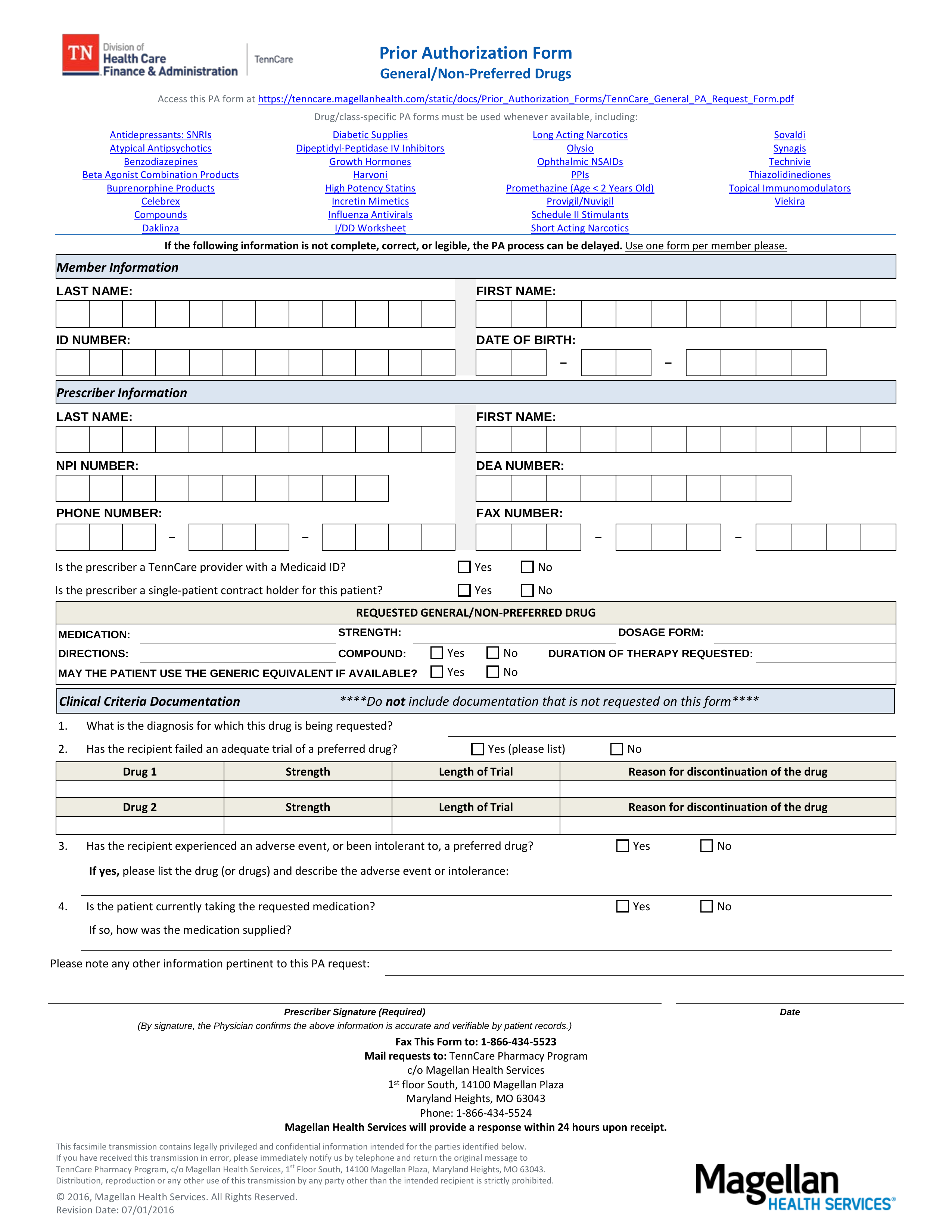 Tennessee Medicaid Prior Authorization Form