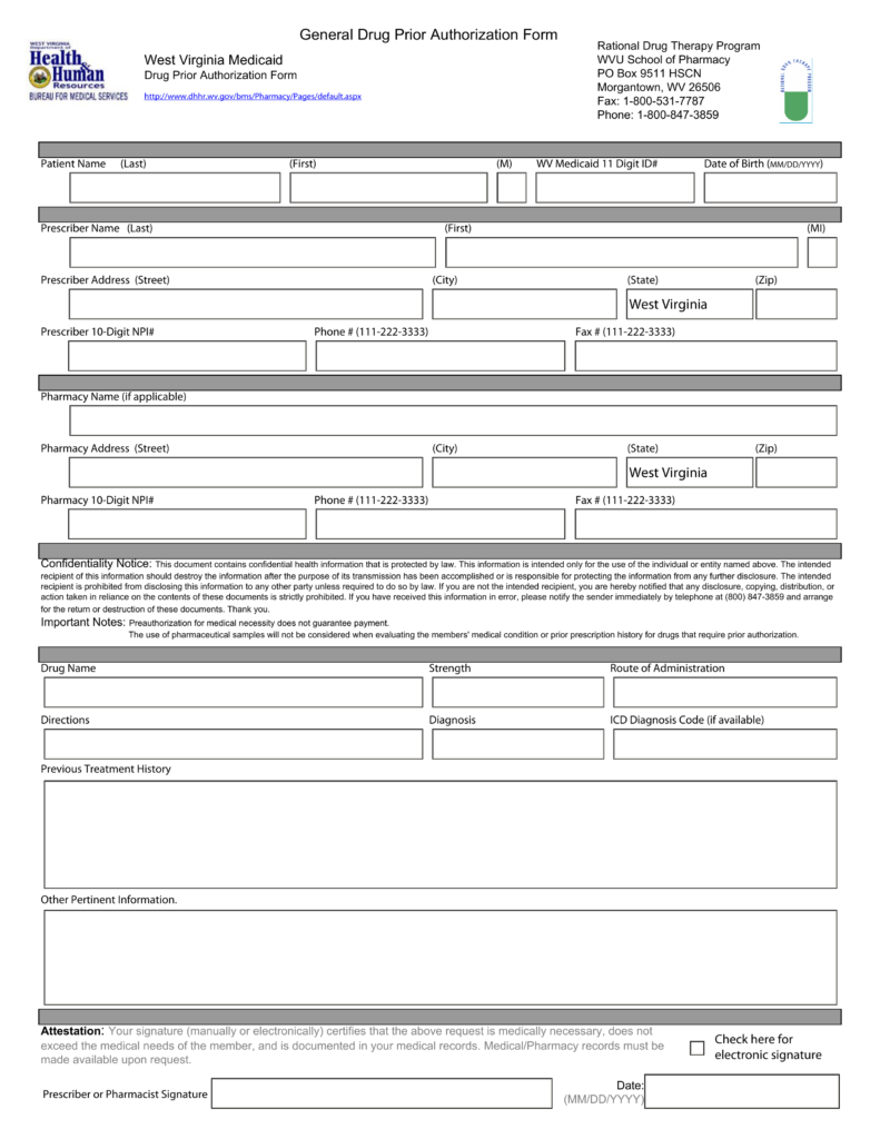 Free West Virginia Medicaid Prior (Rx) Authorization Form - PDF | eForms – Free Fillable Forms