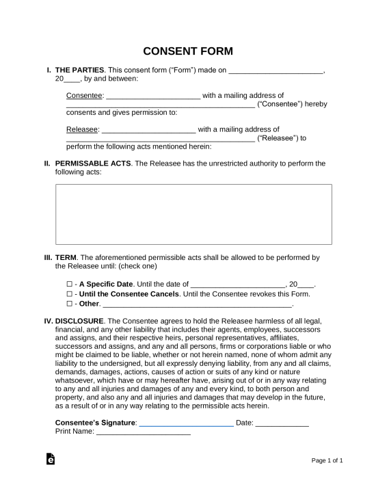 Free Consent Forms (22) Sample PDF Word eForms