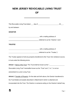New Jersey Revocable Living Trust Form