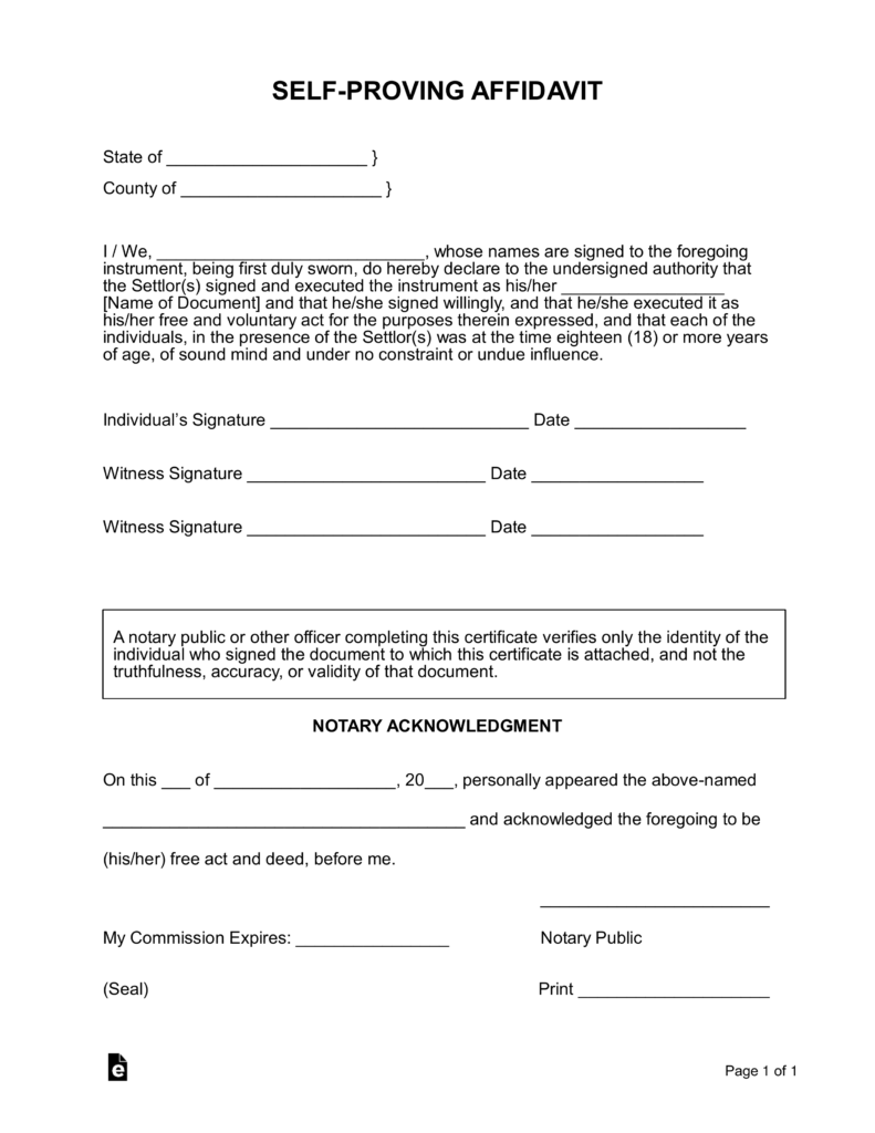 Self Proving Affidavit Form Attach to a Will or Codicil eForms