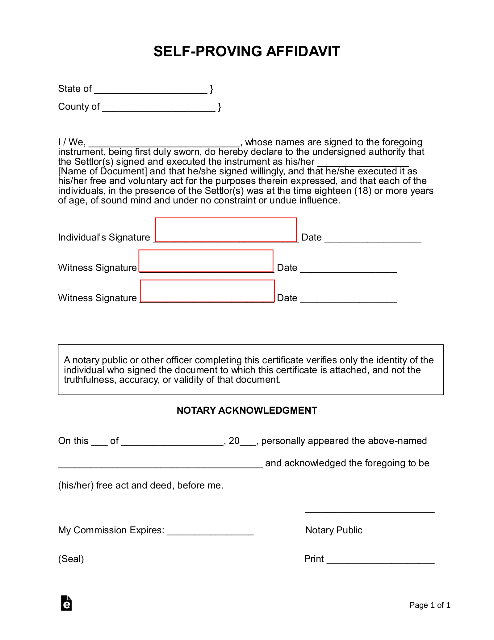 Free Self Proving Affidavit Form Attach to a Will or Codicil PDF