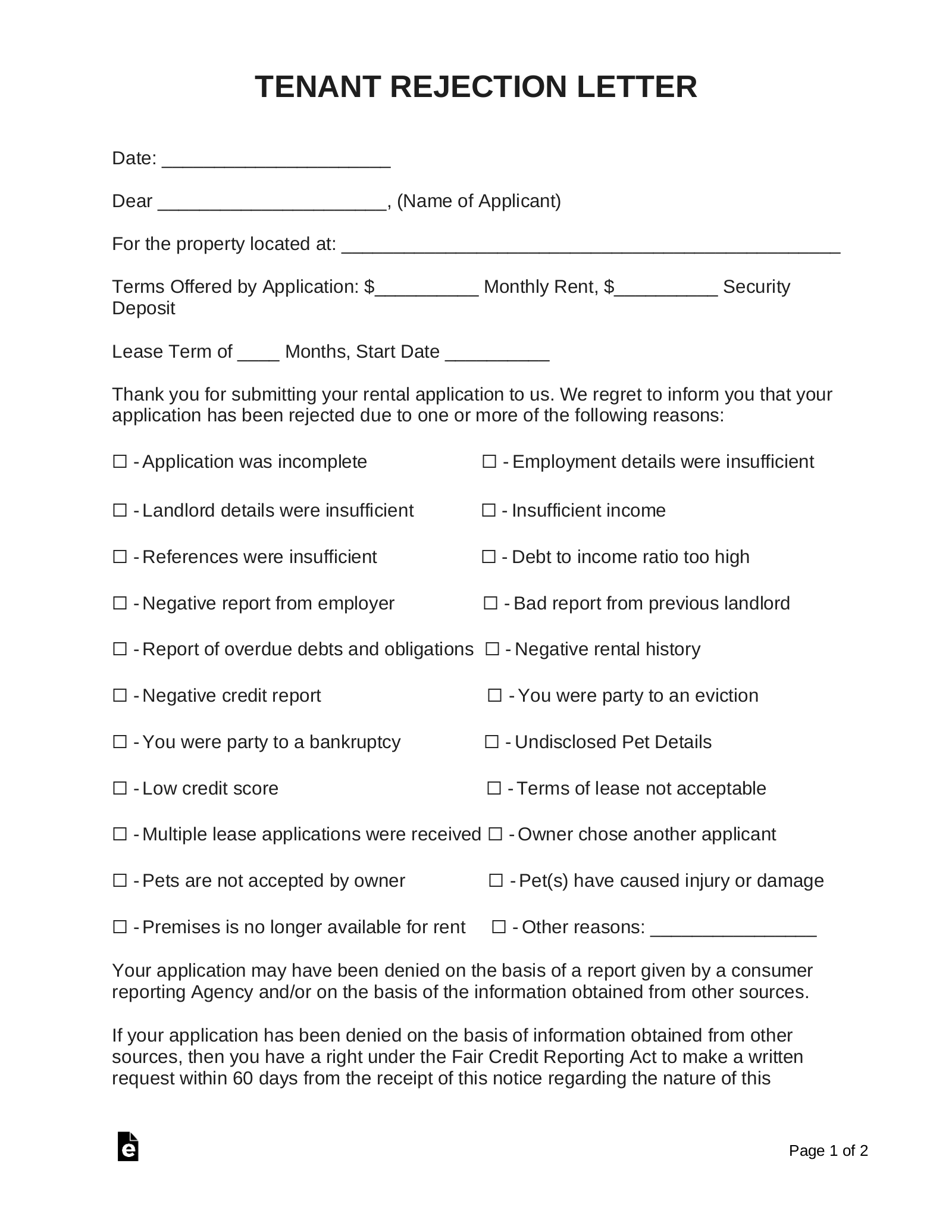 Decline Letter To Applicant from eforms.com
