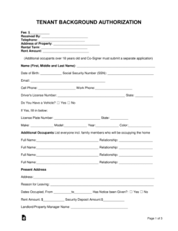 Tenant (Renter) Background Check Form