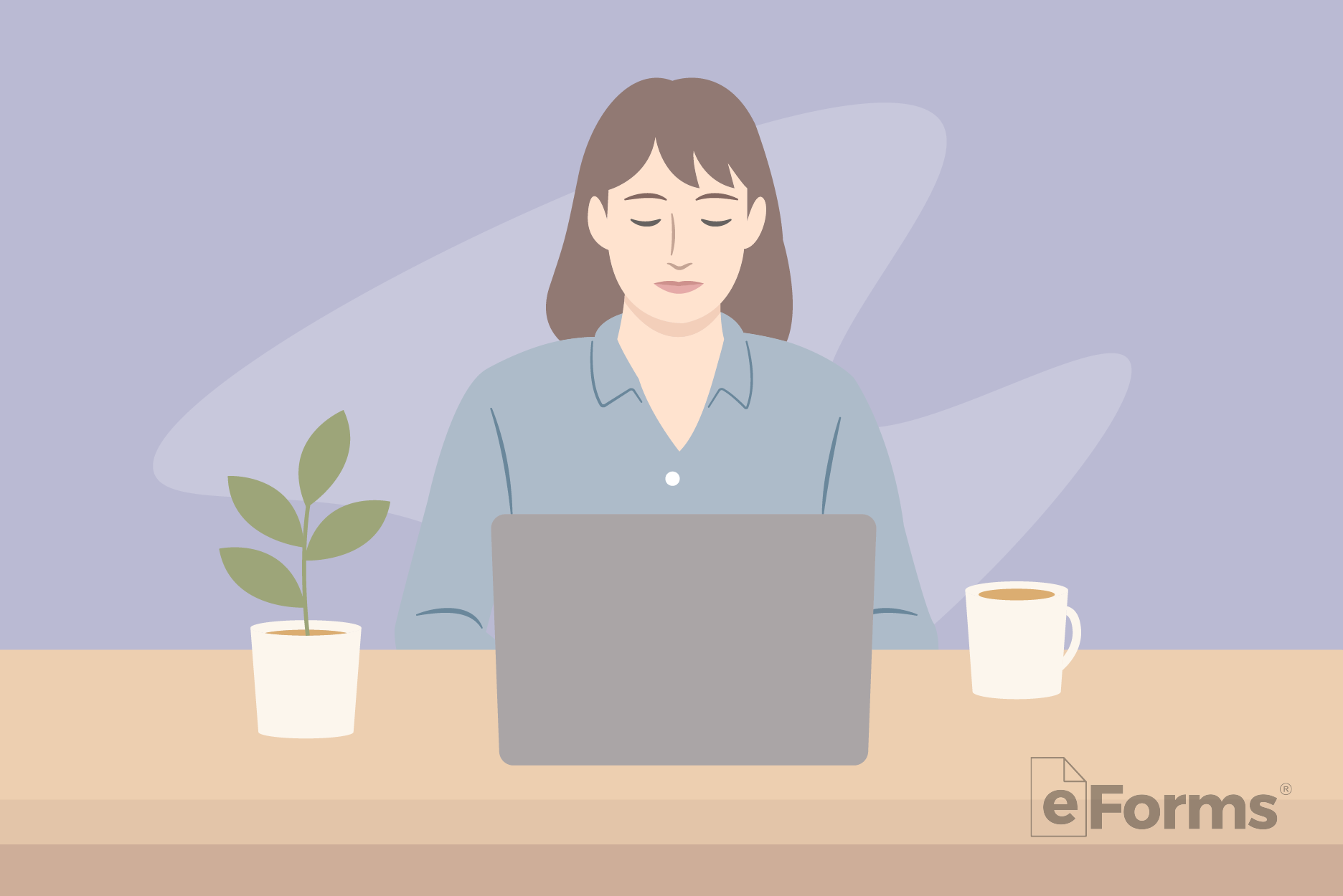 Woman sitting at desk viewing laptop.