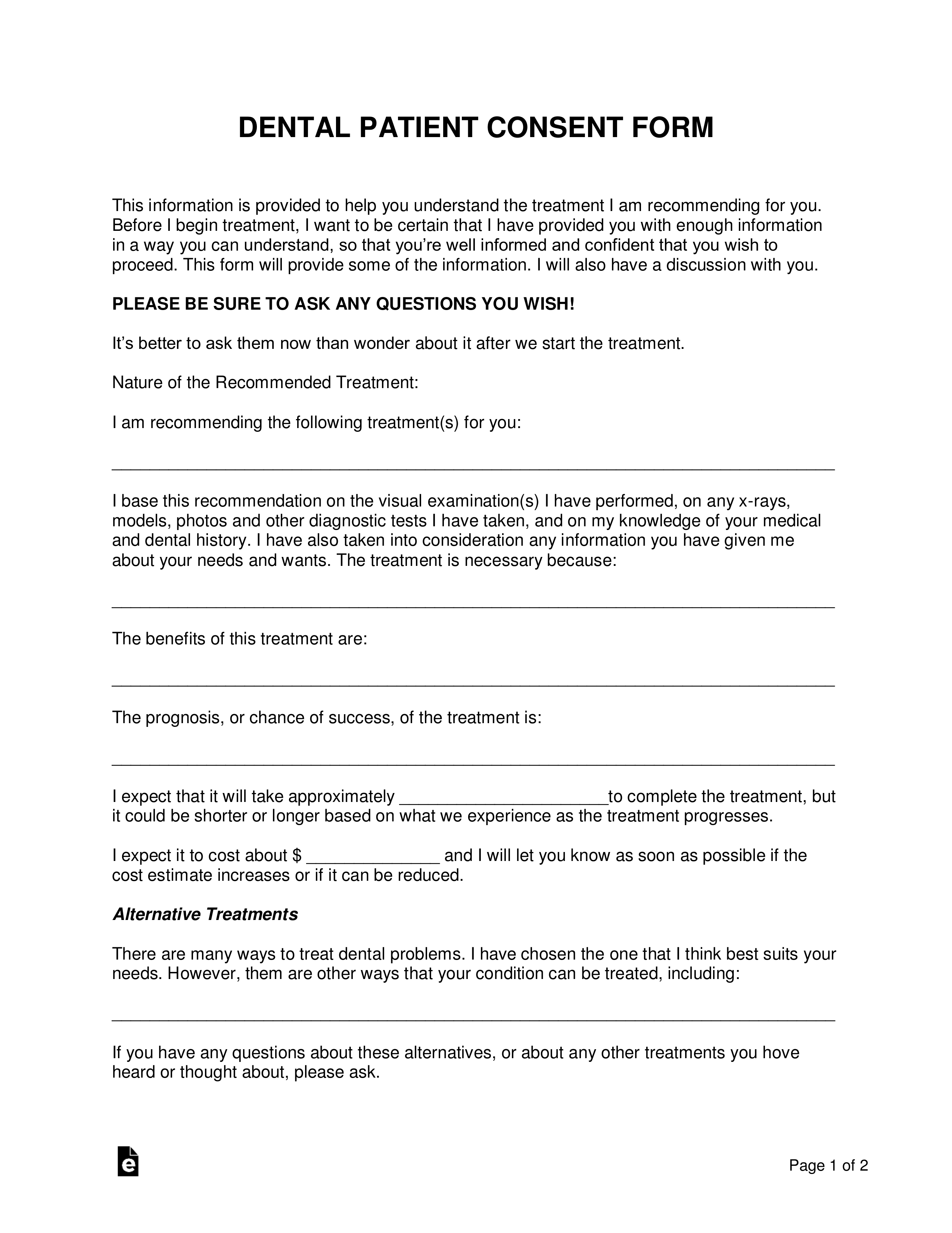 Dental (Patient) Consent Form