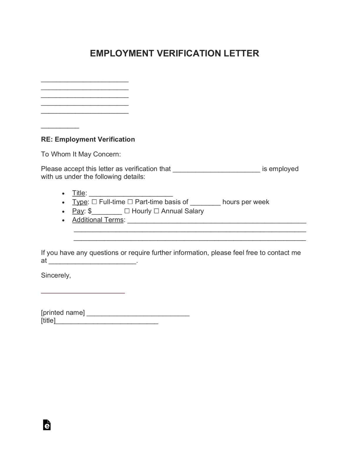 notarized employment verification letter template