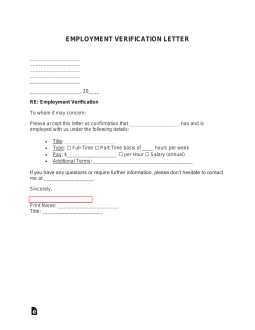 Employment (Income) Verification Letter