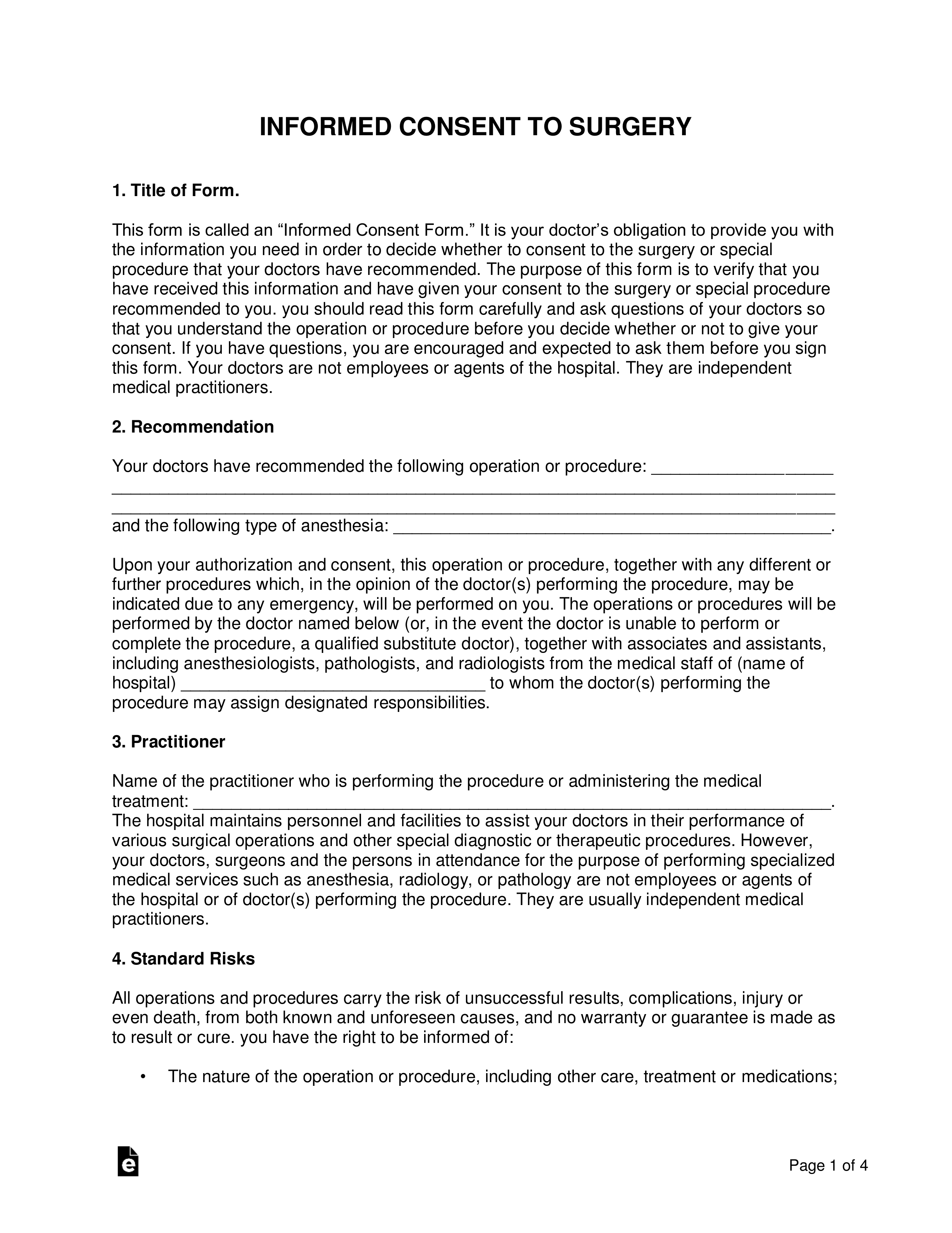Printable Surgical Consent Form Printable Forms Free Online 8522