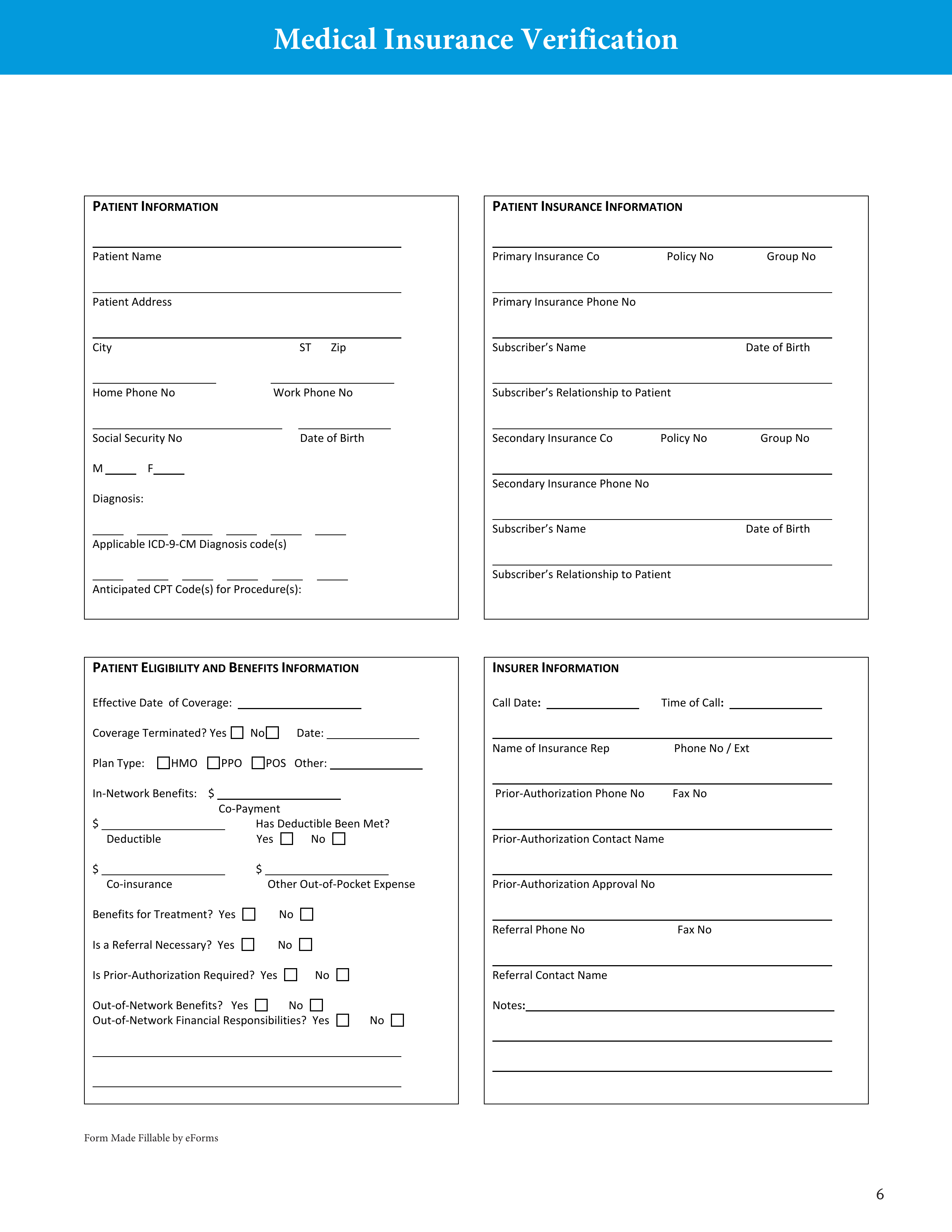 Free Medical (Health) Insurance Verification Form PDF eForms