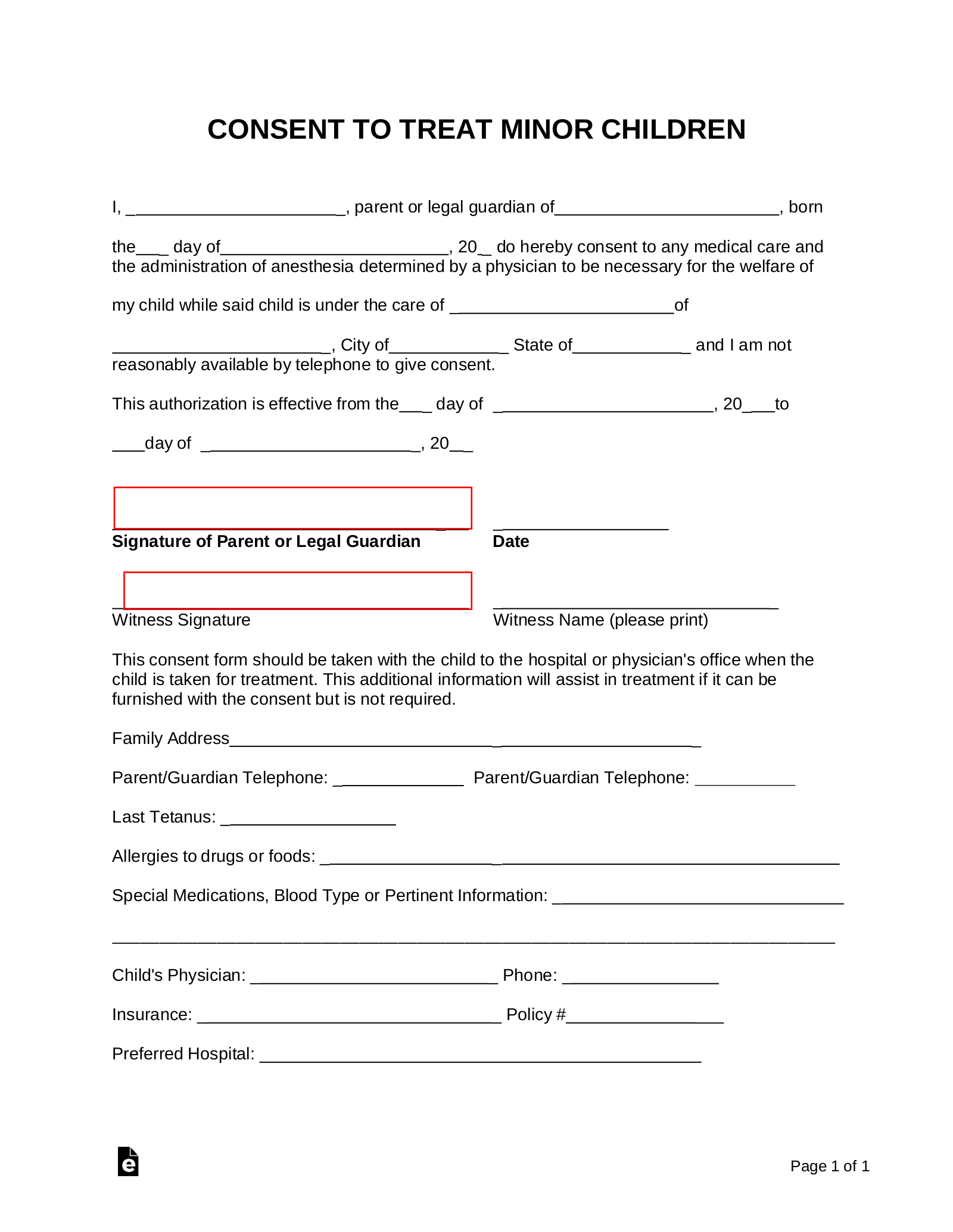 Letter Of Consent/ Medical Authorization Form from eforms.com