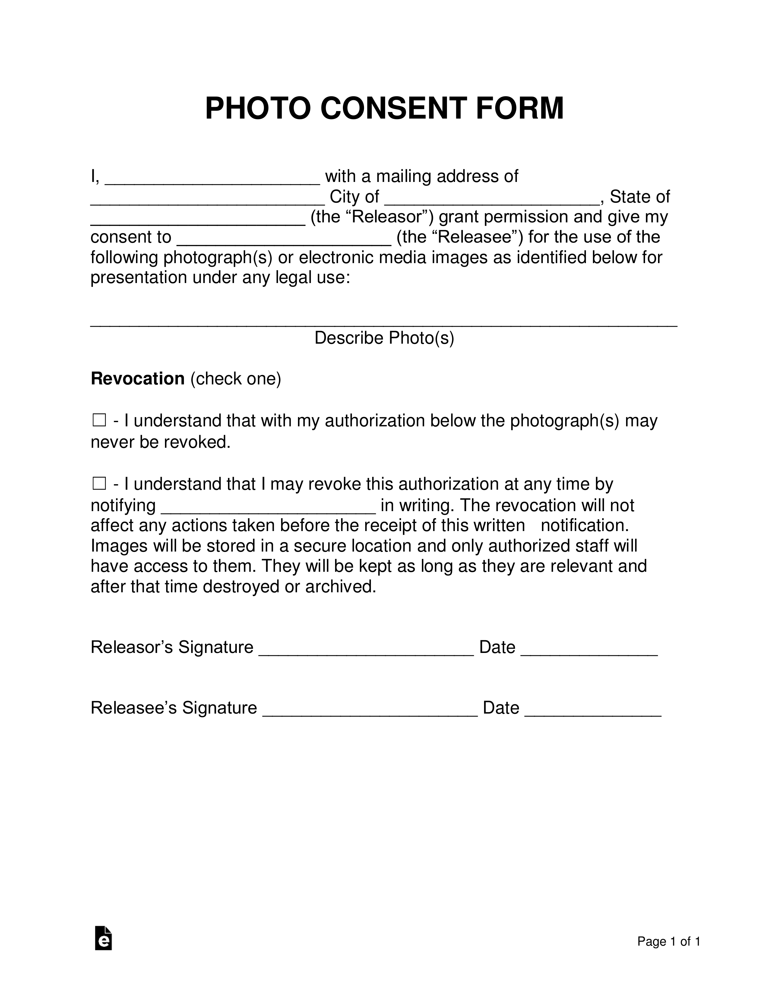 Free Photo Consent Form Word PDF EForms