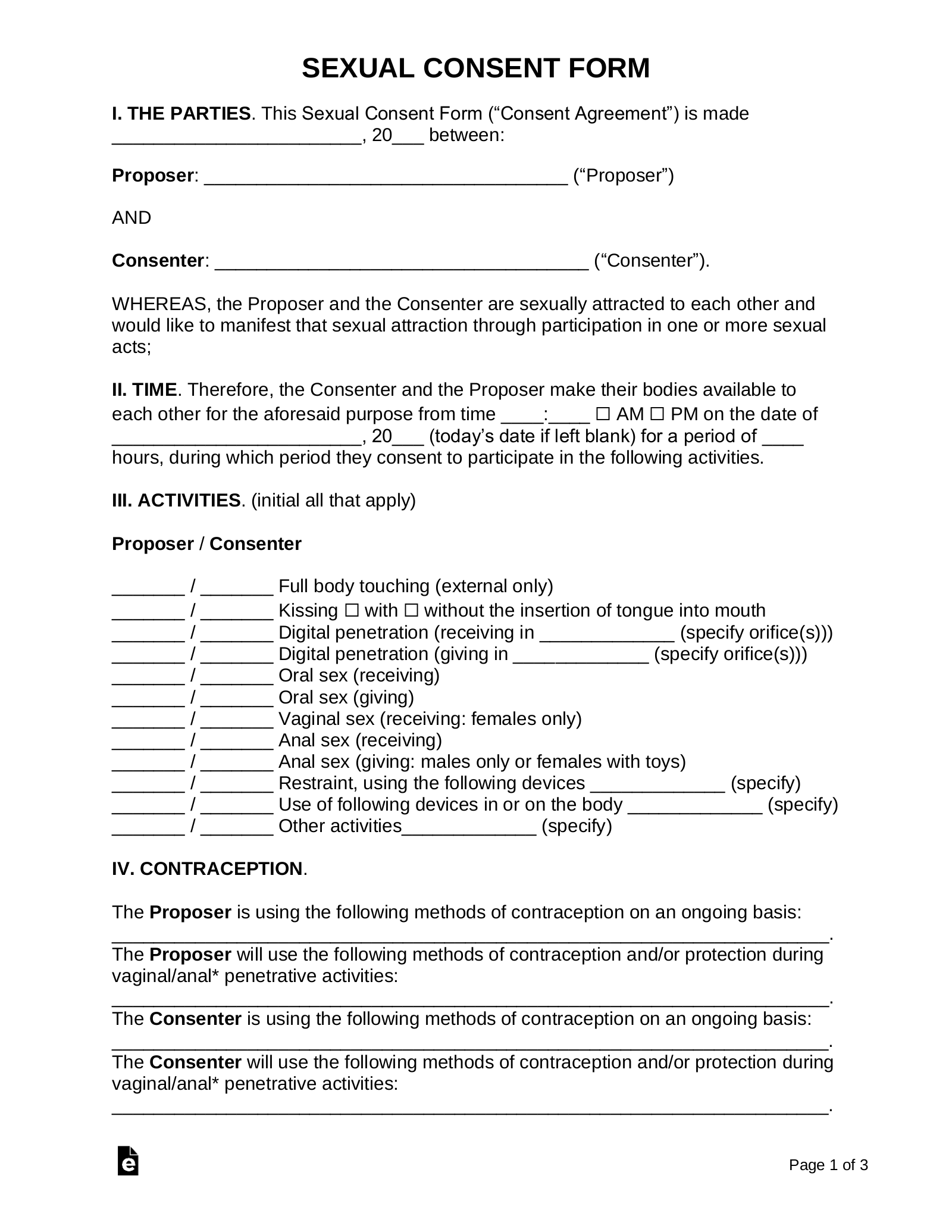 Free Sexual Consent Contract Form Word Pdf Eforms