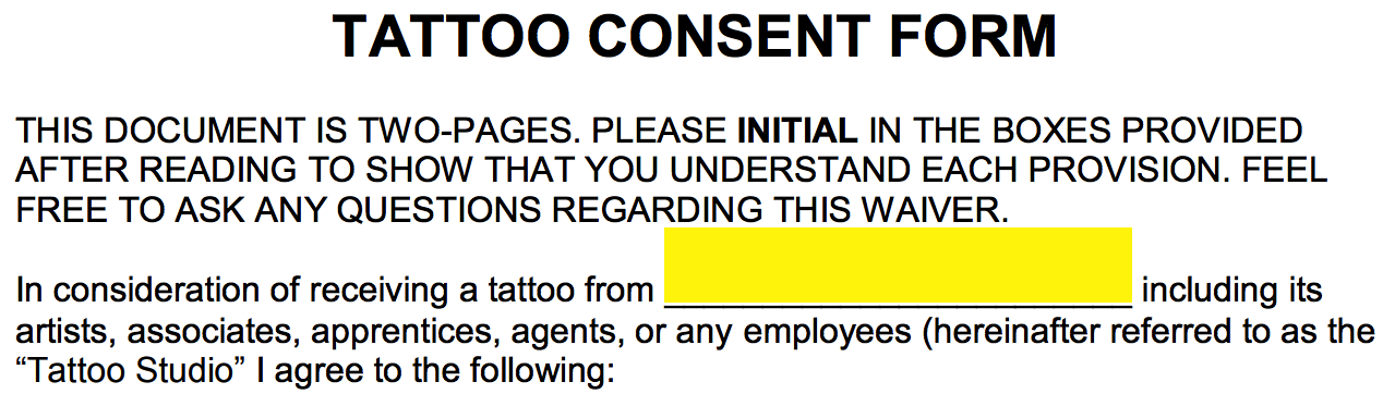 Free Tattoo &amp; Body Piercing Consent Form - Word | PDF | eForms – Free ...