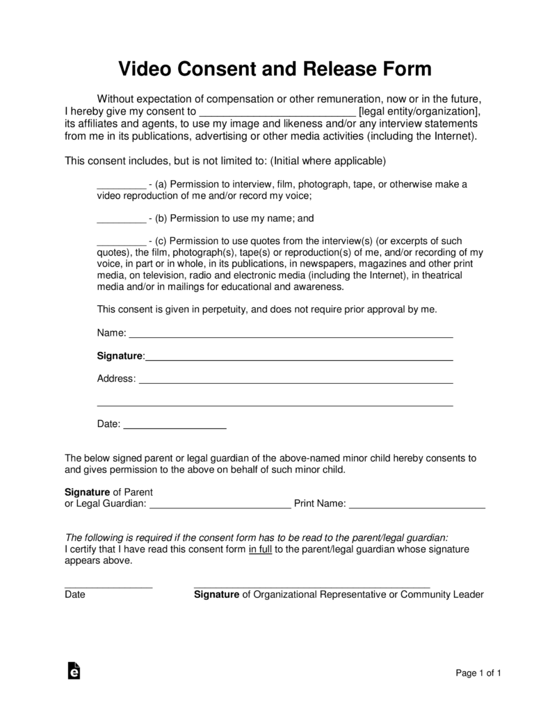 Free Video Consent Form  Word PDF eForms