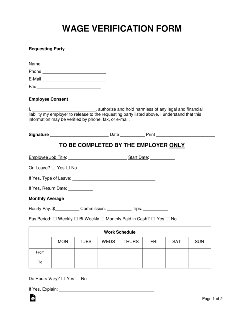 Free Wage Verification Form - PDF | Word – eForms