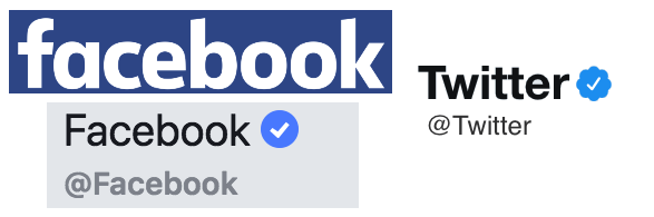 facebook logo, twitter handles with blue verification checkmark