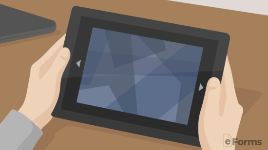 person looking at geometric image on tablet screen