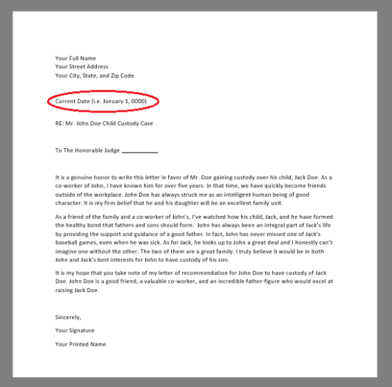 red circle around date of character reference letter