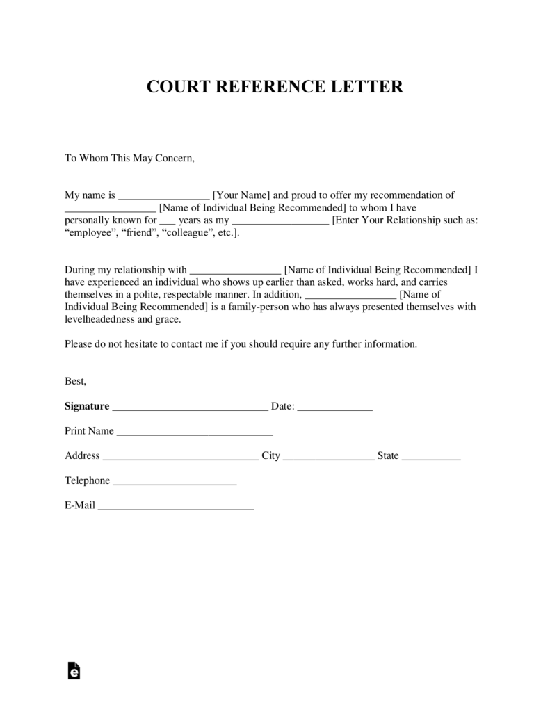 Character Letters For Court Templates