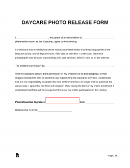 Daycare Photo Release Form