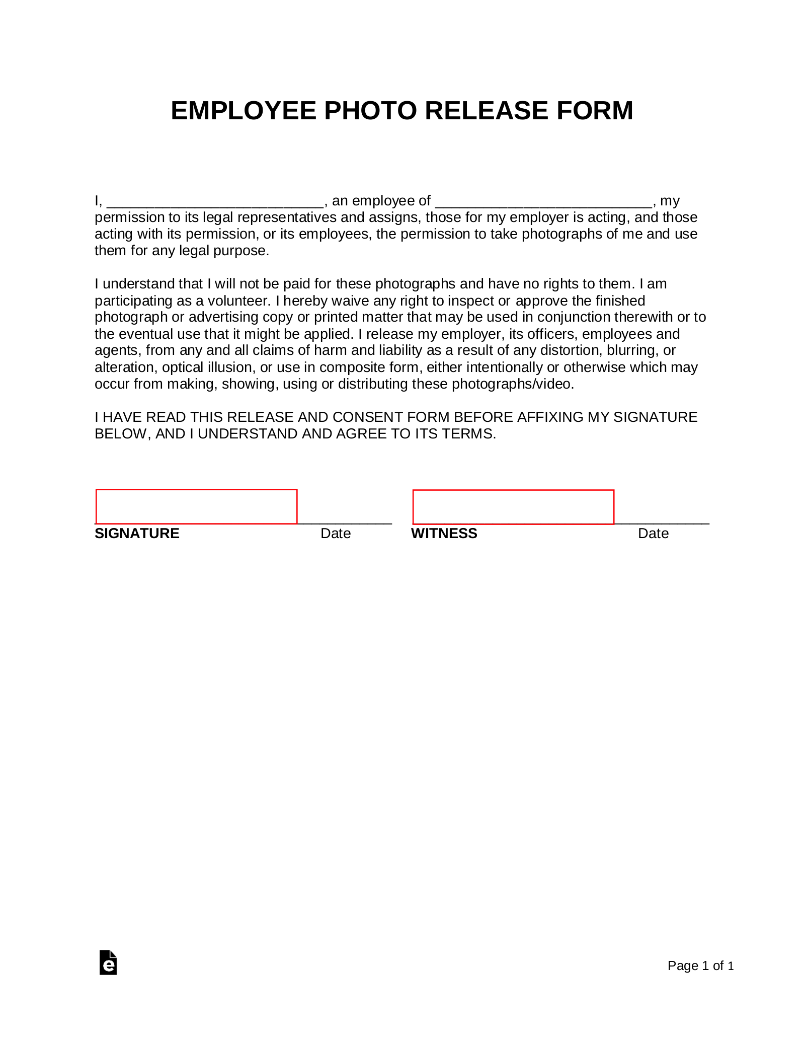 Employee Photo Release Form