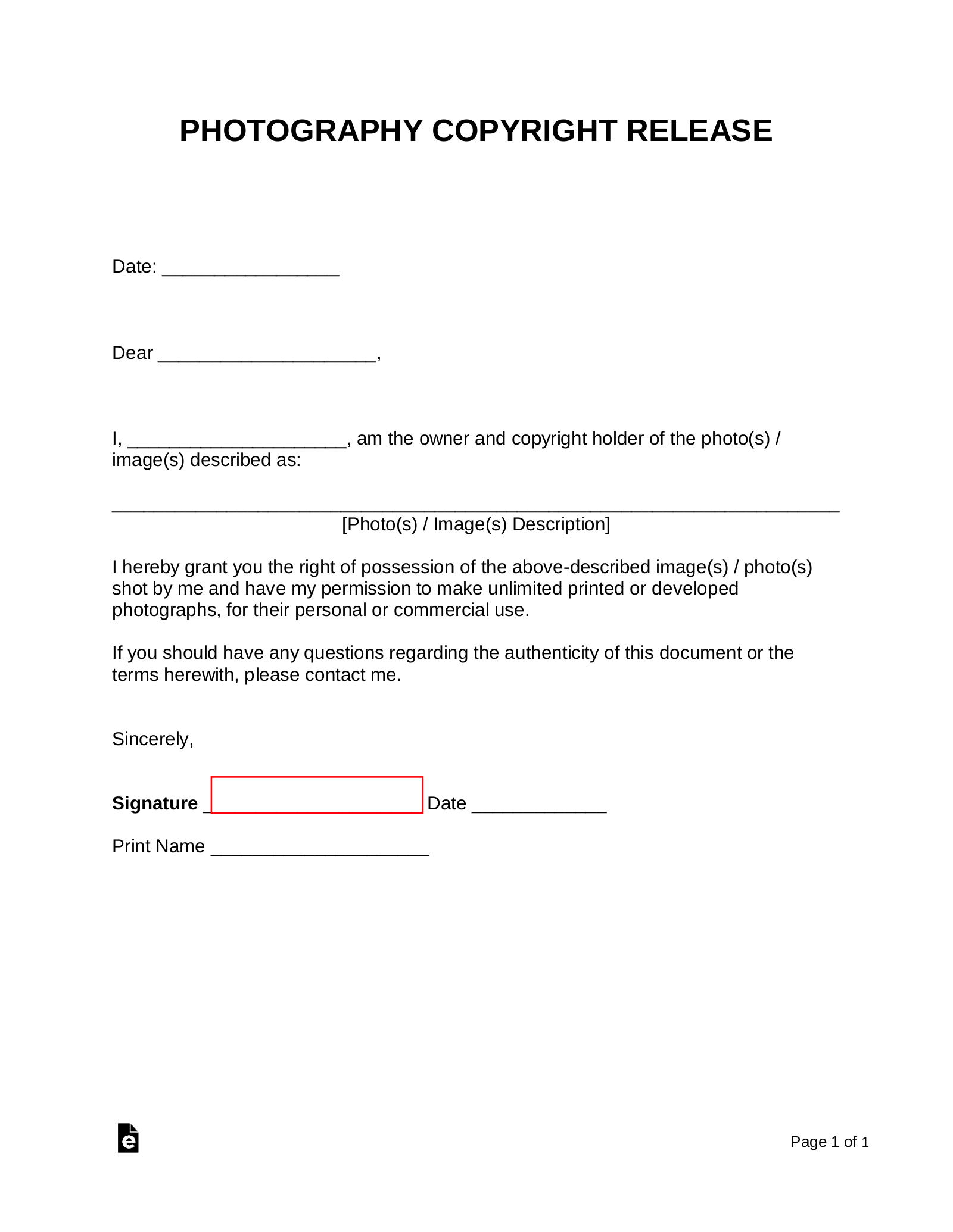 Photo Copyright Release Form Template