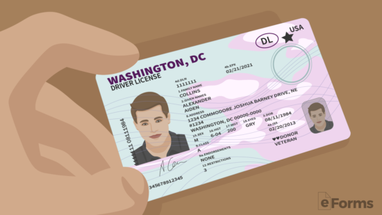 closeup of washington dc drivers license