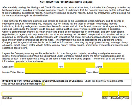 Free Background Check Authorization Form Pdf Eforms