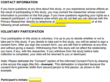 consent form for participants in research