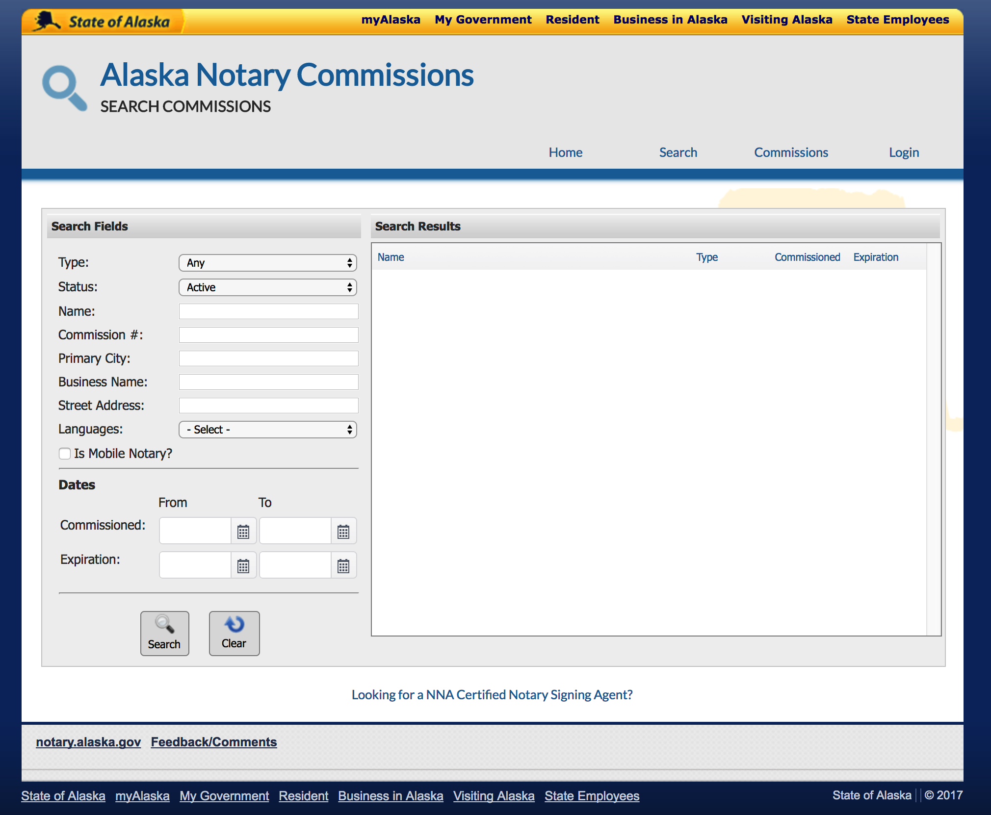 alaska notary commissions search page