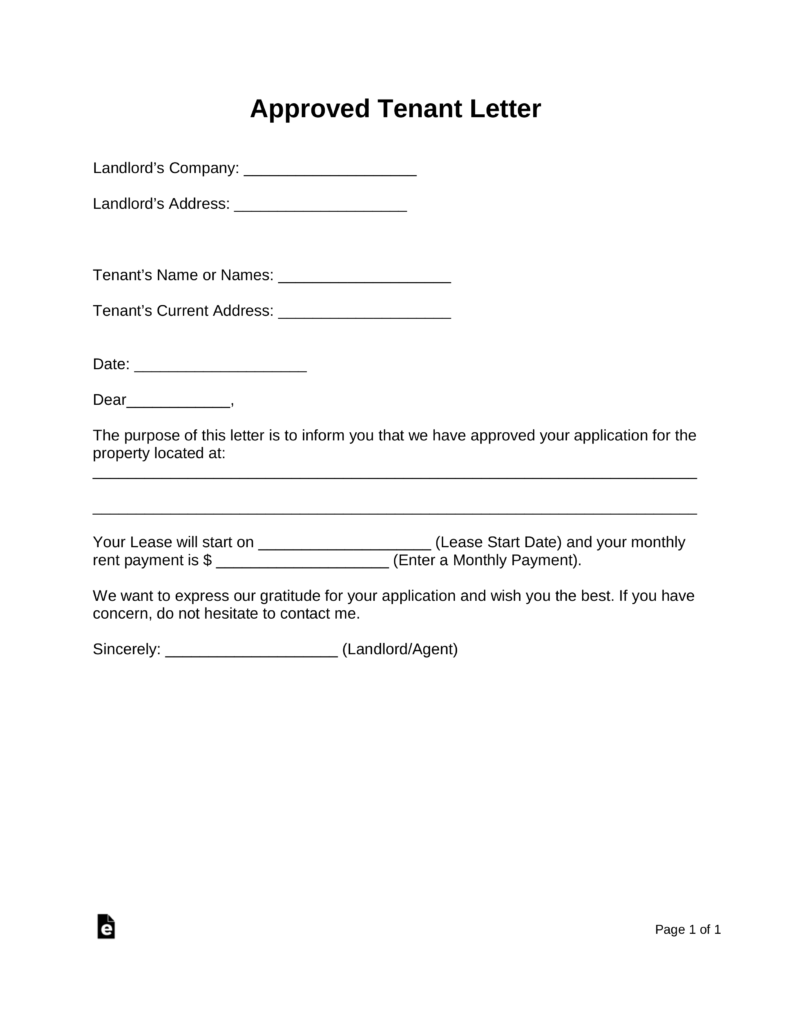 agreement approval letter Word  Letter PDF Application Free Rental Approval