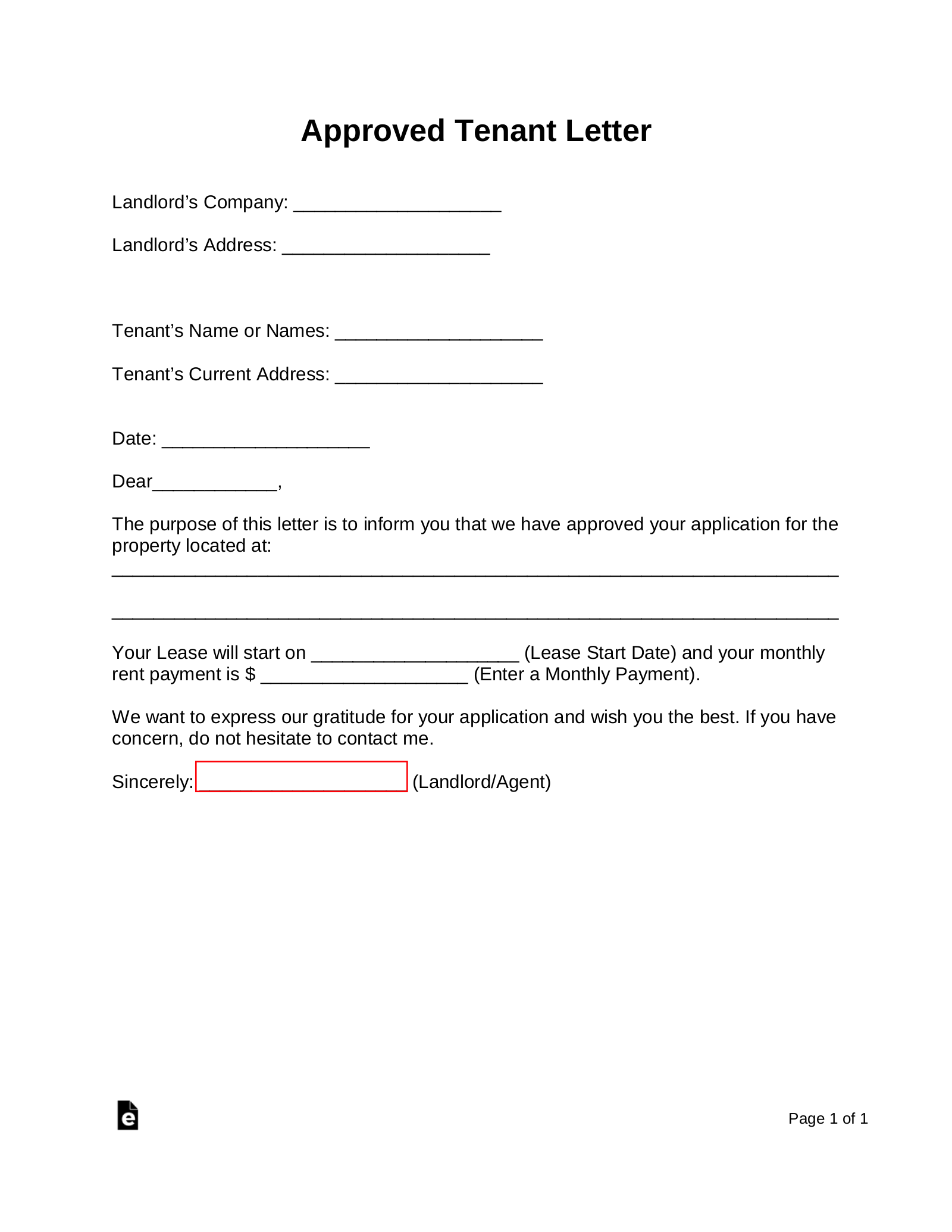 Rental Application Approval Letter