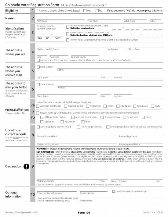 Free Colorado Voter Registration Form - Register to Vote in CO - PDF ...