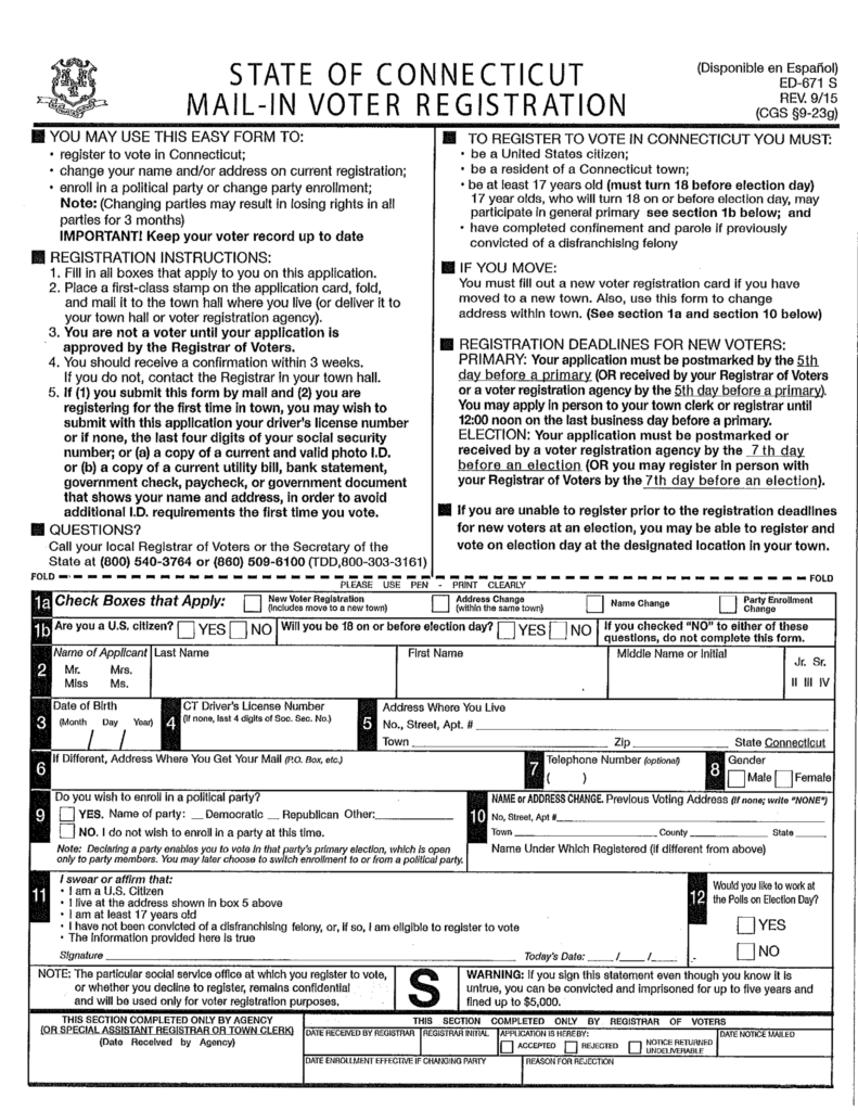 registration voter form connecticut pdf ct eforms vote register