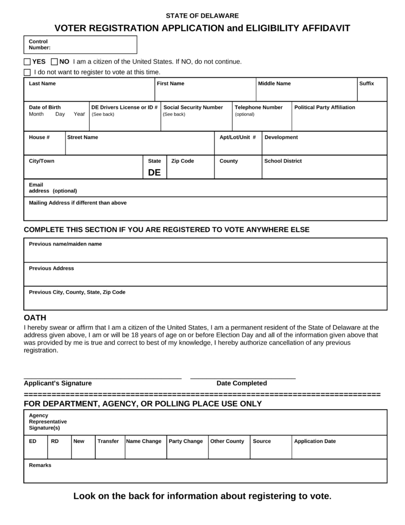 Free Delaware Voter Registration Form Register To Vote In DE PDF 