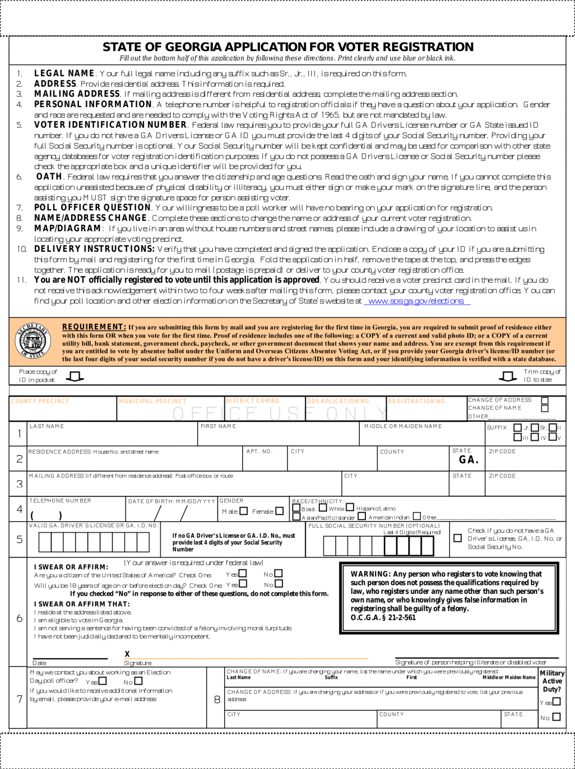 Free Voter Registration Form Register to Vote in GA PDF